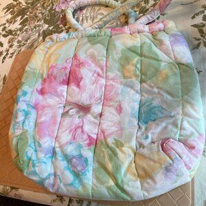Colorful Lined Flower Pastel Print Tote Bag New